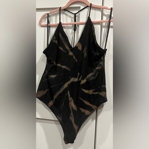 NWT AFRM Hara T-Back Rib Bodysuit in Noir Spring Spiral Tie Dye - Size 1X